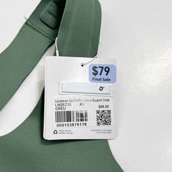 Lululemon NWT Go Further Bra with Support Code Technology Grey Eucalyptus - Picture 4 of 9